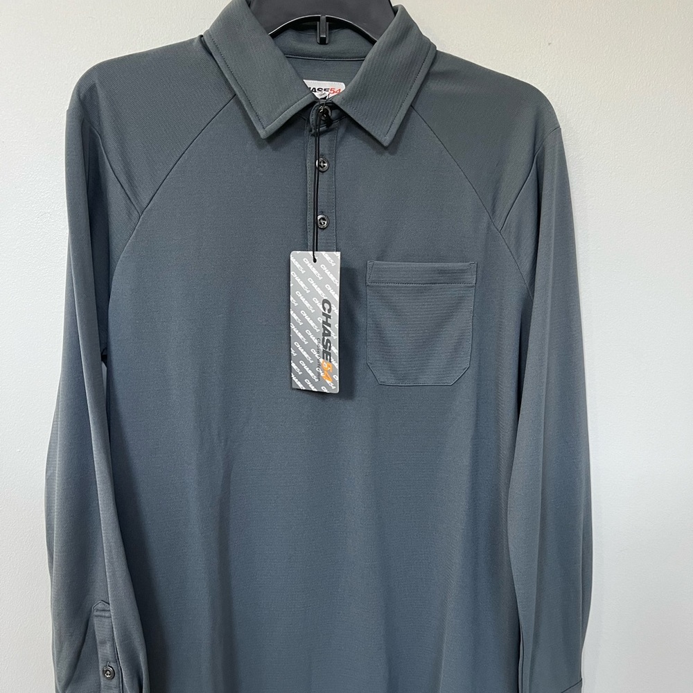 🔥CHASE 54 GOLF MEN'S GREY LONG SLEEVE POLO WITH POCKET MS4201 EASTWOOD NWT $74